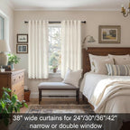 Natural Linen Curtains for Small Windows 38 Inch Wide 2 Panels Set Back Tab - Image 2