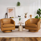 Swivel Barrel Accent Chairs Set of 2, Round Faux Leather Living Room Arm Chairs by ErdoruLiving