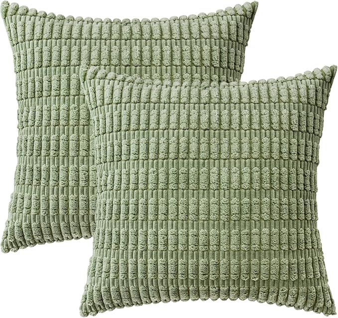 MIULEE Corduroy Decorative Throw Pillow Covers 20x20 Sage Green Pack of 2 | - Image 6