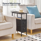 HOOBRO End Table with Charging Station, Narrow Side Table with 2 Fabric Drawers - Image 4