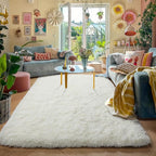 Amdrebio Cream Ivory White Shag Area Rug 5x8 - Image 5
