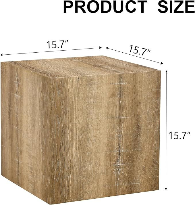 16'' Cube Coffee Table with Wood Grain Pattern, Square No Assembly End Table - Image 2