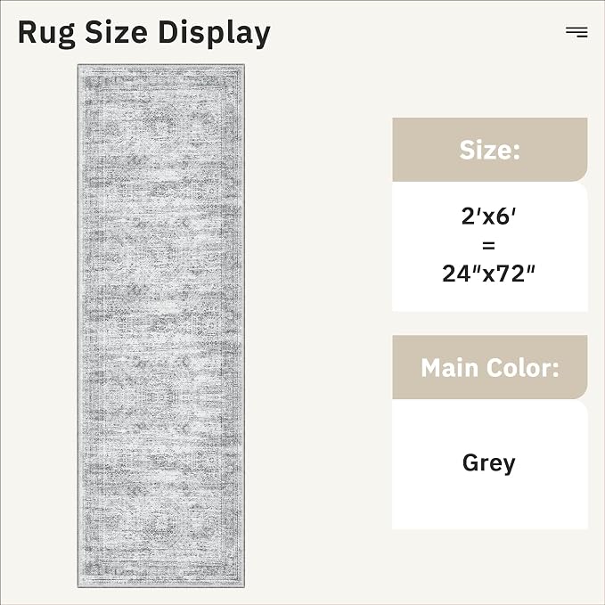 Soalmost Runner Rug 2x6 Washable Kitchen Hallway Runners Non-Slip Grey | Soft - Image 5