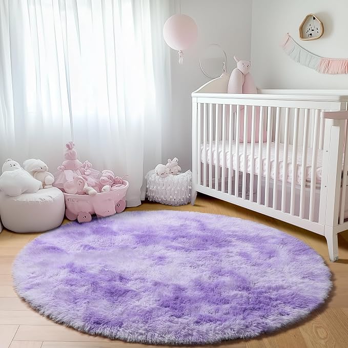 Tie-Dyed Purple Round Area Rug 4ft, Soft Bedroom Circle Rugs Floor Mats - Image 8