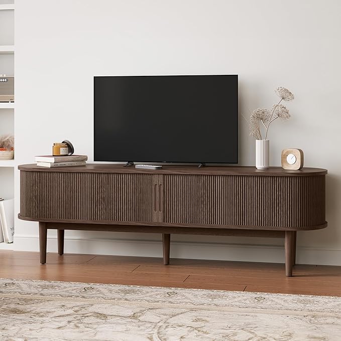 LINSY HOME 70" Fluted TV Stand for TVs up to 80 Inch, Mid Century Modern by LINSYHOME
