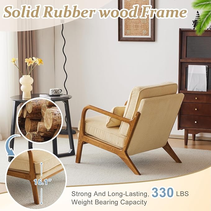 VINGLI Upgraded Premium Corduroy Accent Chair, Upholstered Arm Chair, Solid - Image 4