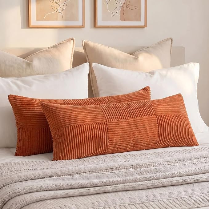 Fancy Homi Set of 2 Burnt Orange Boho Long Lumbar Body Decorative Throw Pillow by Fancy+Homi