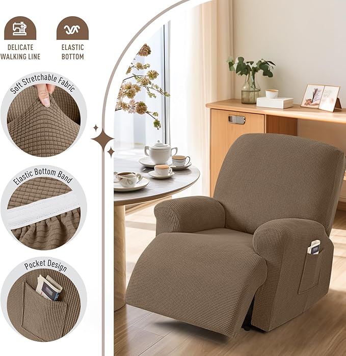 TAOCOCO Recliner Cover 4-Pieces, Recliner Stretch Sofa Slipcover, Recliner - Image 3