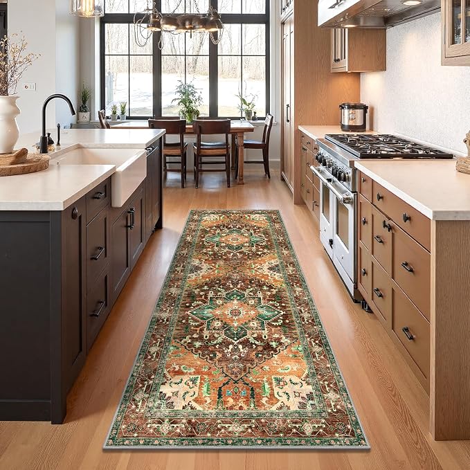 Yamaziot Washable Runner Rug, 3x8 Non-Slip Boho Vintage Hallway Kitchen Rug | - Image 5