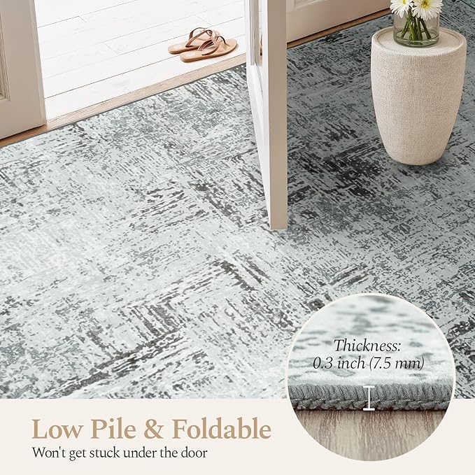 Rugflix 9x12 Area Rugs for Living Room, Washable Blue Grey Large Rug | Machine - Image 6