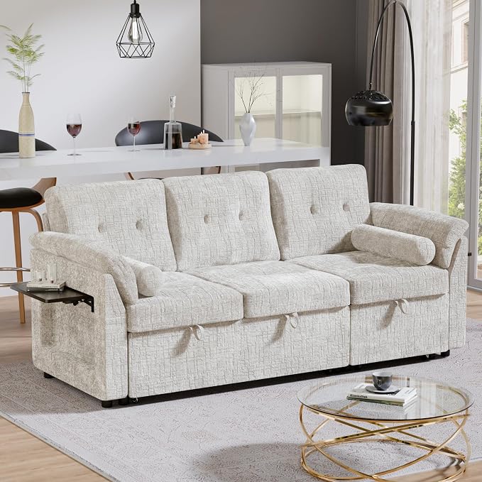 Convertible Sleeper Sofa Bed, 63 Inch Chenille Pull Out Couch - Image 10