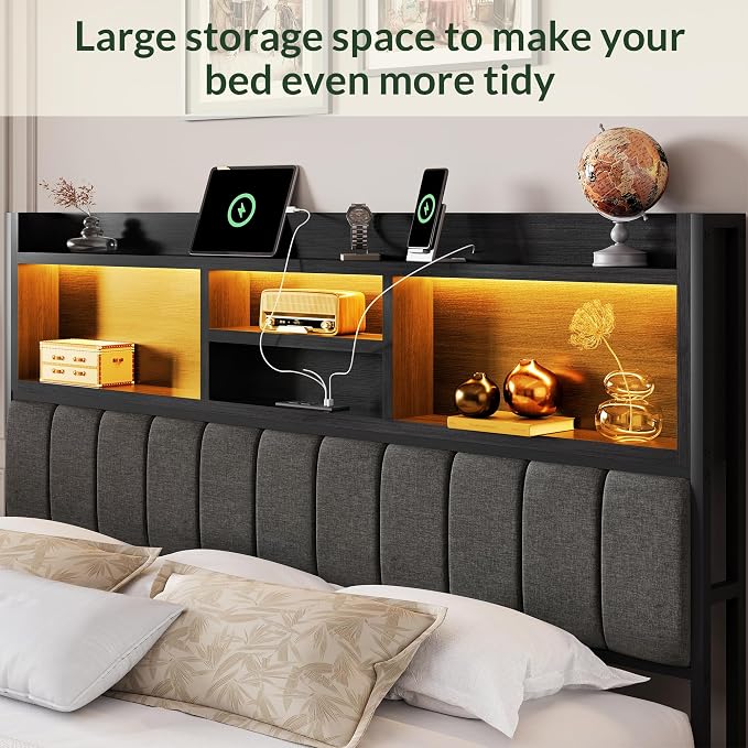 LARMACE King Bed Frame with 6 Storage Drawers, Bed Frame King Size with Linen - Image 5