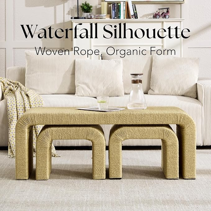 LZAREAL 3-Piece Nesting Woven Rope Coffee Table Set, Modern Coastal Center - Image 4