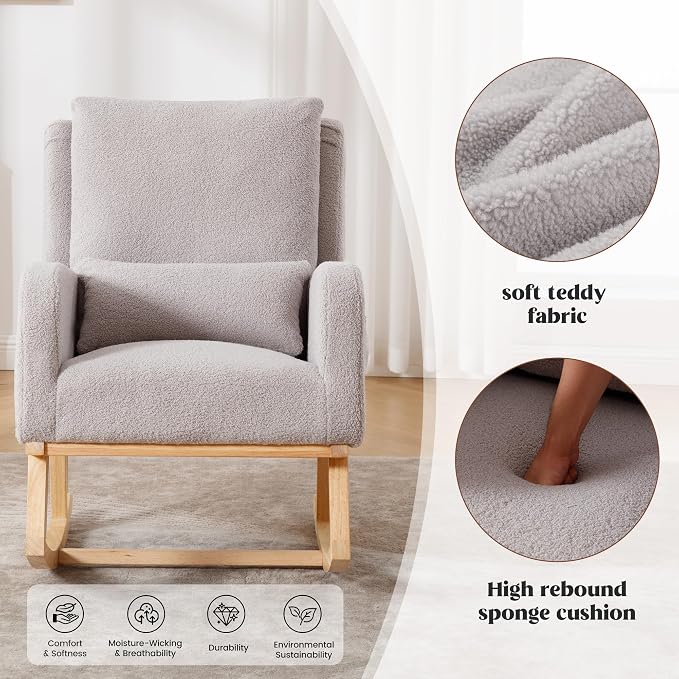HCHAIRH Rocking Chair Nursery, Sherpa Nursing Rocking Chairs, Upholstered - Image 4