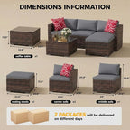 5-Piece Patio Sectional Sofa Set, All-Weather Brown PE Rattan Outdoor - Image 2