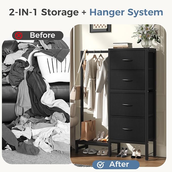 OLIXIS Dresser with Hanging Rack, 4 in 1 Storage Fabric Dresser - Image 2