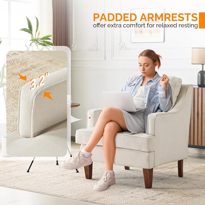 VINGLI Beige Accent Chairs Set of 2, Mid Century Modern Chairs, Upholstered - Image 4
