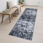 2.6x10 Washable Runner Rug:Modern Abstract Indoor Carpet Black | - Image 3
