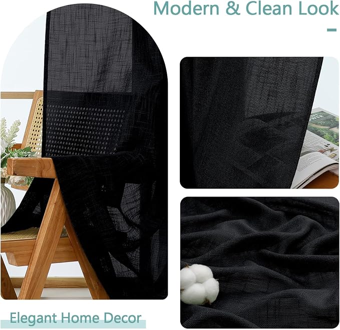 Chyhomenyc Black Semi Sheer Curtains 72 Inch Length 2 Panels Set, Light - Image 8