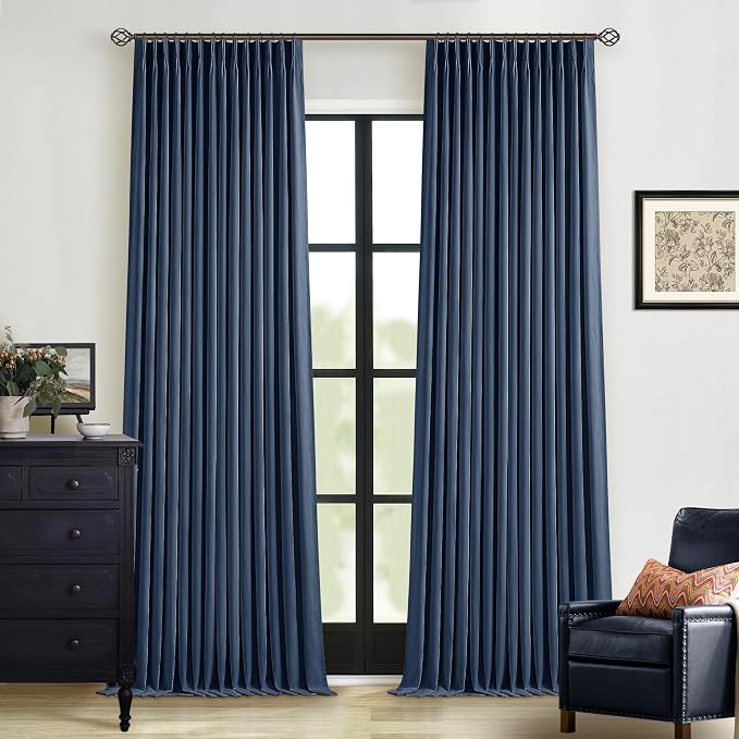 Navy Blue Blackout Linen Curtains 108 Inches Long - Image 9