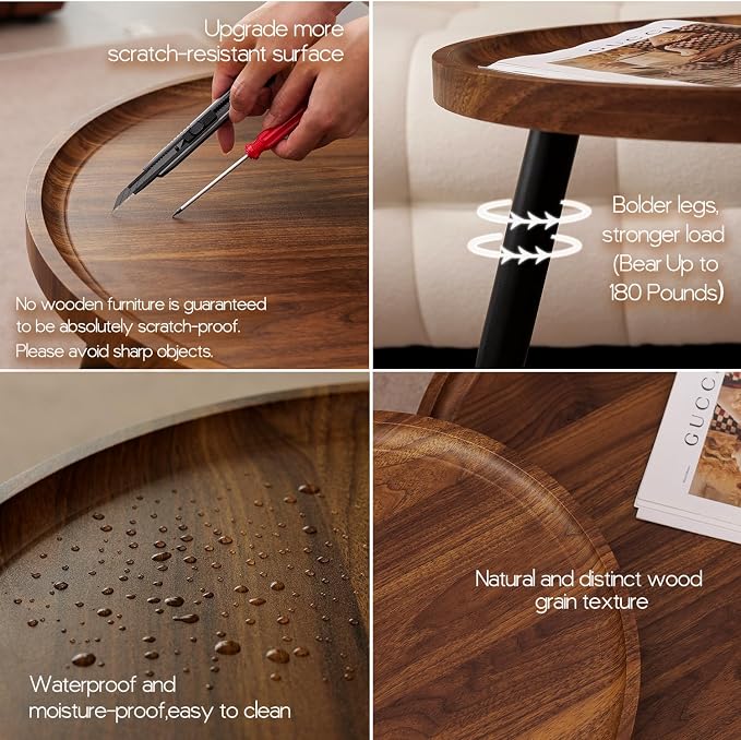 2 Pcs Mid Century Modern Coffee Table Round - Image 4