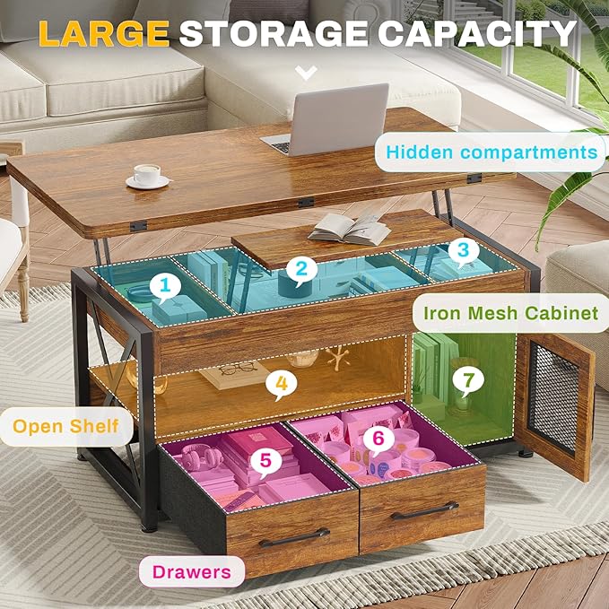 Itaar 40" Lift Top Coffee Table, 4 in 1 Coffee Tables - Image 3