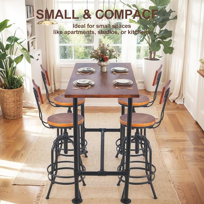 Industrial 41.3inch Height Bar Table Vintage Pipe Design Bistro Table Rustic - Image 5