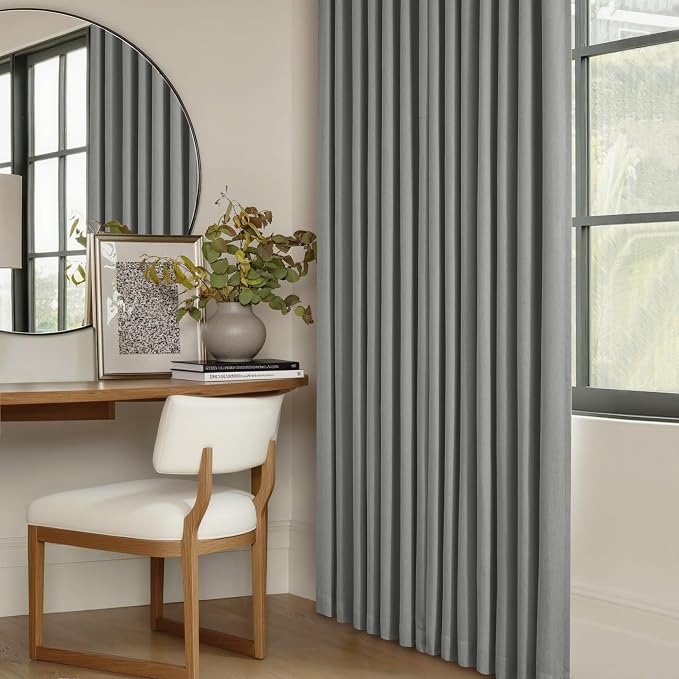 Grey 63 Inch Blackout Pleated Linen Curtains - Image 9