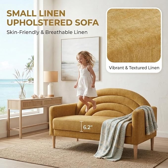 49" Small Loveseat Sofa for Small Spaces, Mid Century Modern Sofa, Linen - Image 4