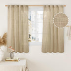 Brown Sheer Linen Curtains 48 Inch Length 2 Panels, 34 x 48 Inch | Semi Sheer by LAMIT