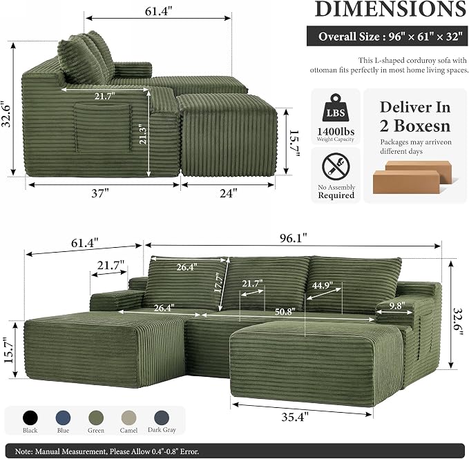 96" Sectional Couches for Living Room Cloud Couch Sofa - Image 2