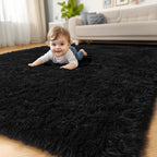 Amdrebio Black Shag Kids Area Rug 5x8 - Image 7