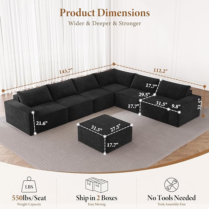Vesgantti 143.7" Boneless Couch - Image 2