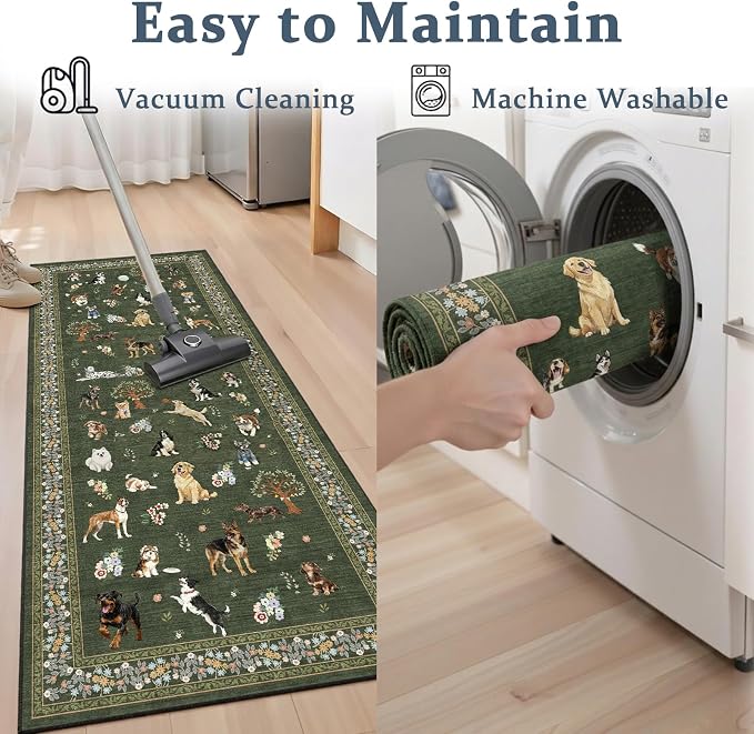 Dark Green Hallway Runner Rug 2x4 - Image 6