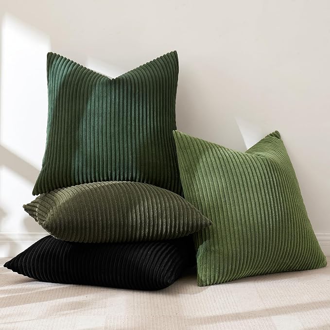 MIULEE Soft Corduroy Decorative Throw Pillow Covers Neutral Green 18x18 | Set - Image 3