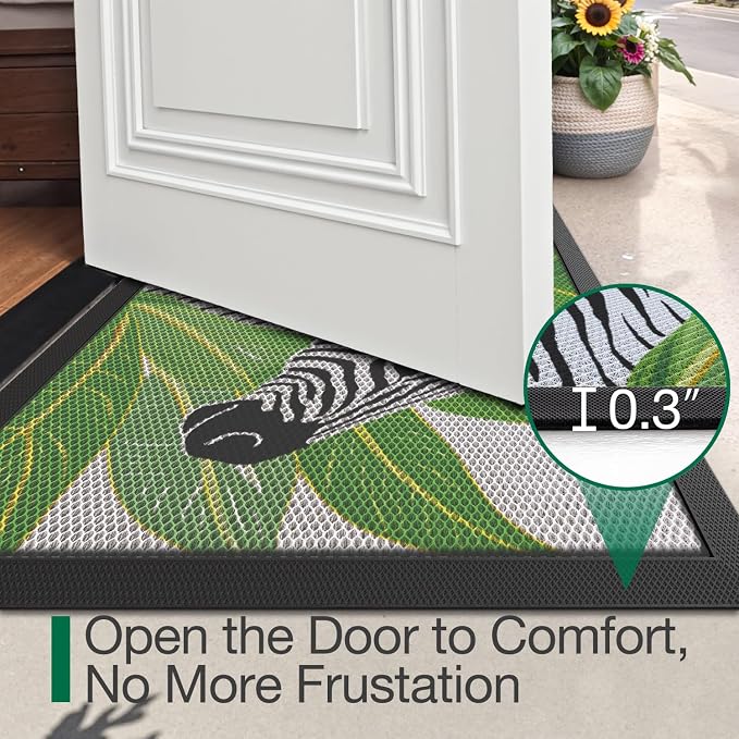 LUMI Outside Welcome Door Mat 17x30, Non-Slip Durable Rubber Easy Clean | Zebra - Image 5
