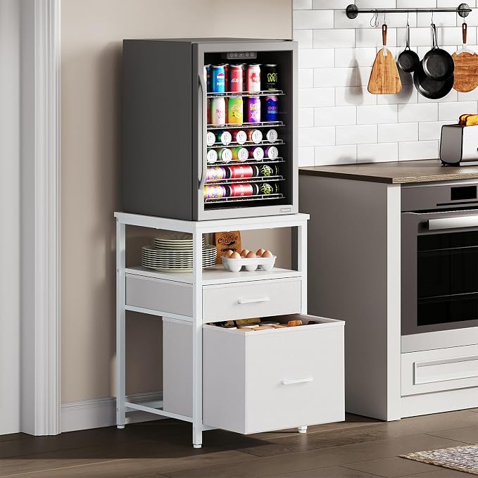 Herture Mini Fridge Stand with 3 Storage, Mini Fridge Cabinet, Beverage Fridge by Herture