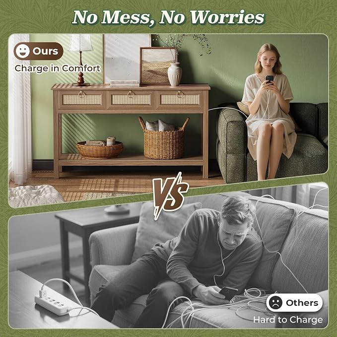 SUPERJARE Rattan Console Sofa Table - Image 6