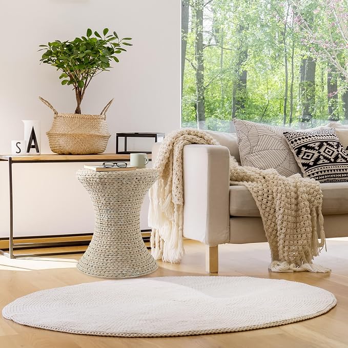 Casafield Hourglass Side Table, Water Hyacinth Round End Table, Boho Woven - Image 2