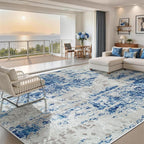 10x14 Area Rugs for Living Room Washable Dining Room Blue Grey White | Modern - Image 8