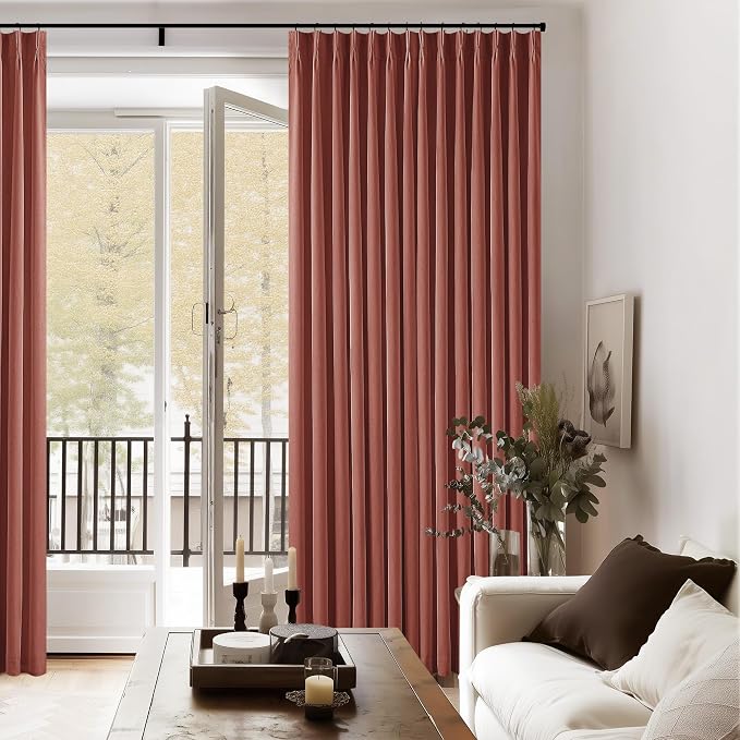 Terracotta 100% Black Out Pinch Pleat Linen 108 Inch Curtains | Black Out - Image 7