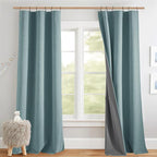 NICETOWN Skylark Blue Full Blackout Back Tab Linen Curtains by NICETOWN