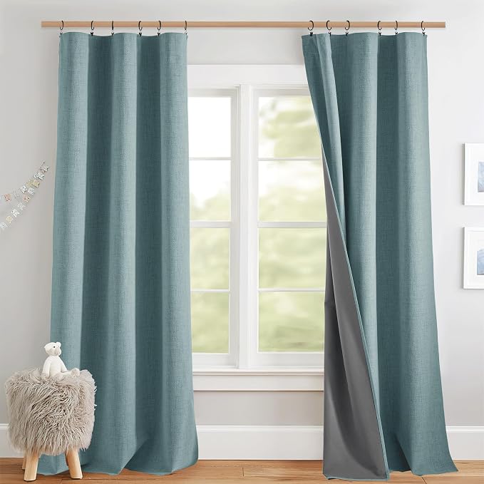 NICETOWN Skylark Blue Full Blackout Back Tab Linen Curtains by NICETOWN