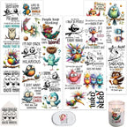 4 Sheets Rub on Transfers for Crafts, Funny owl Furniture Transfers for Wood by Dorsbaby