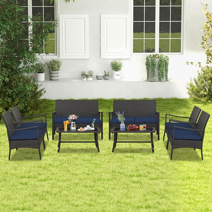 Tangkula 8 Pieces Outdoor Conversation Set, Patio PE Wicker Sofa - Image 2