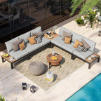 Aluminum Modular Outdoor Patio Furniture Set, 6 Seats Sectional Sofa Set by Oasbira