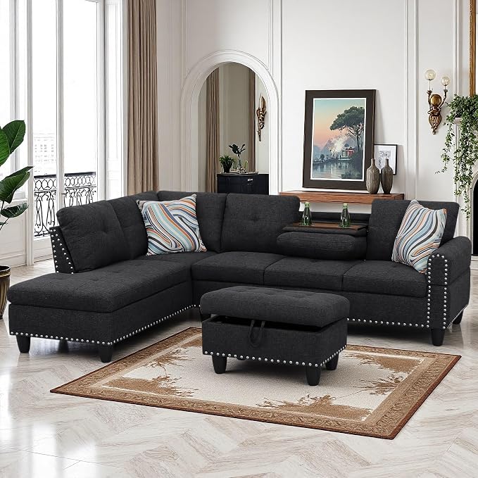 97.5" L Shaped Couch Set Linen, Modular Sectional Couches - Image 7
