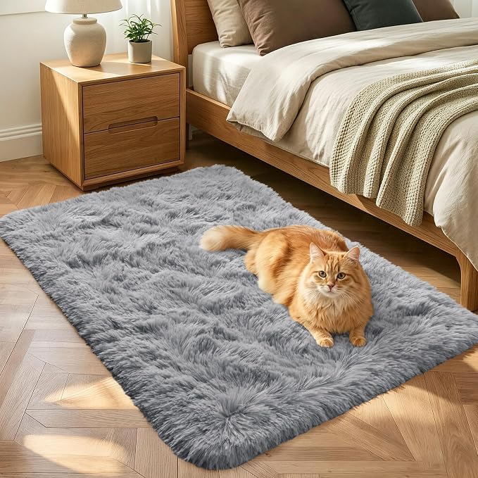 3x5 Grey Fluffy Soft Area Rug Non-Slip by ModernHomeDecor