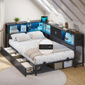 DICTAC Corner Bed Frame with 2 Storage Drawers and Bookcase Headboard Twin XL by DICTAC
