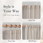 MYSKY HOME Natural Linen Sliding Glass Door Curtains, Back Tab Semi Sheer - Image 4